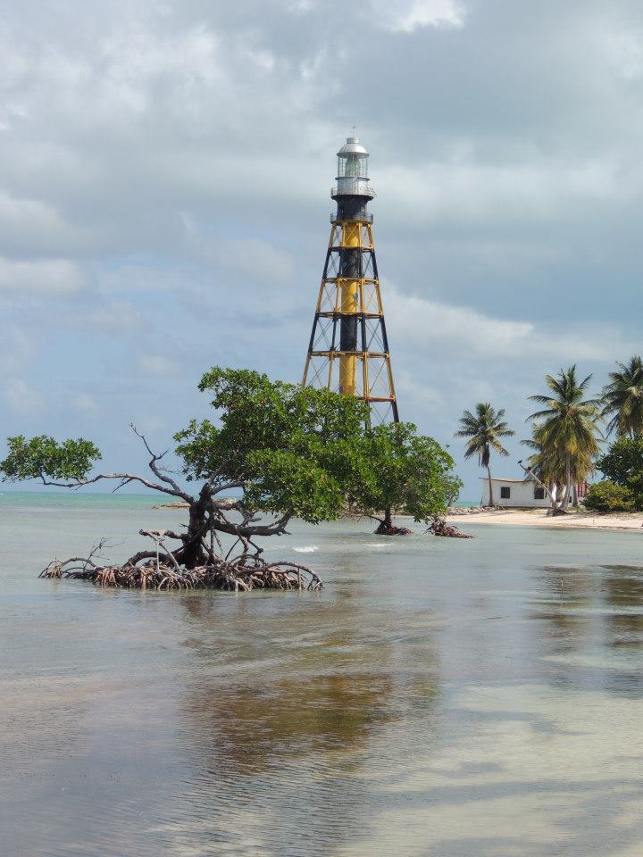 Het afgelegen strandje met de metalen vuurtoren uit 1902 dat te vinden is op het schiereiland Cayo Jutías. 